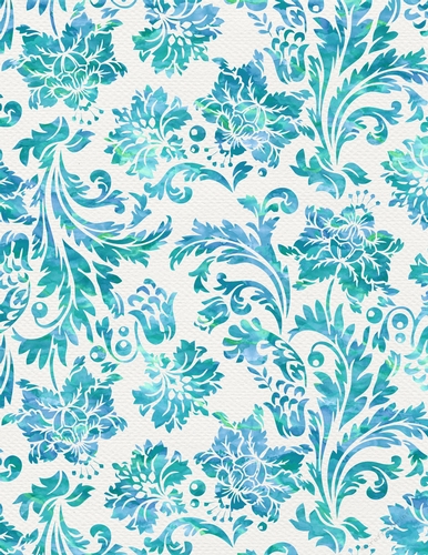 Blue & Green Watercolors - Damask Floral Design A4 Size Backing Paper