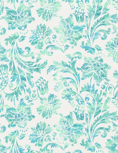 Light Blue Watercolors - Damask Floral Design A4 Size Backing Paper