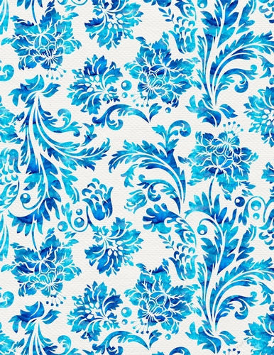 Deep Blue Watercolor - Damask Floral Design A4 Size Backing Paper