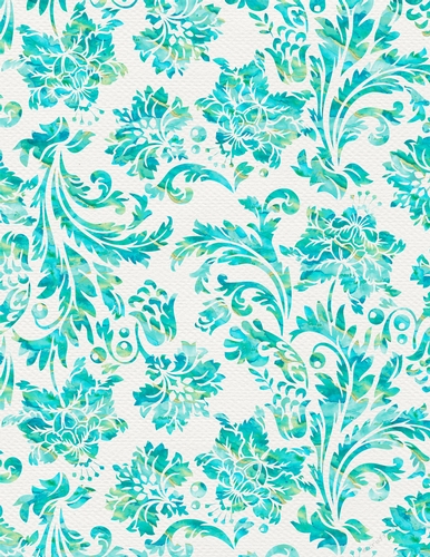 Ocean Blue Watercolor - Damask Floral Design A4 Size Backing Paper