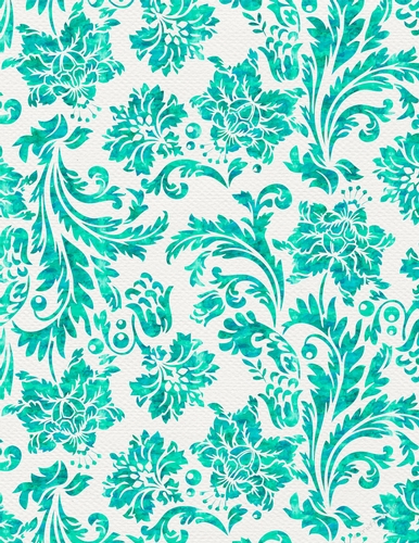 Blue Green Watercolor - Damask Floral Design A4 Size Backing Paper