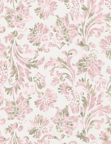 Pink & Green Watercolors - Damask Floral Design A4 Size Backing Paper