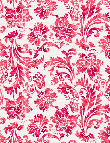 Dark Pink Watercolors - Damask Floral Design A4 Size Backing Paper