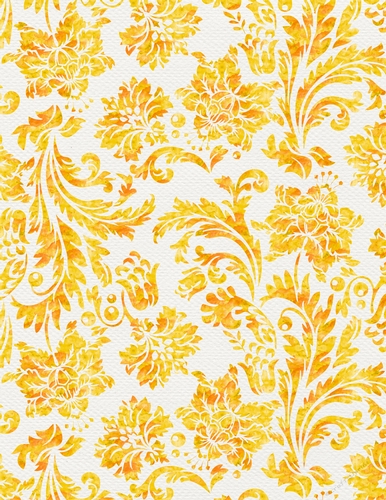 Golden Yellow Watercolor - Damask Floral Design A4 Size Backing Paper