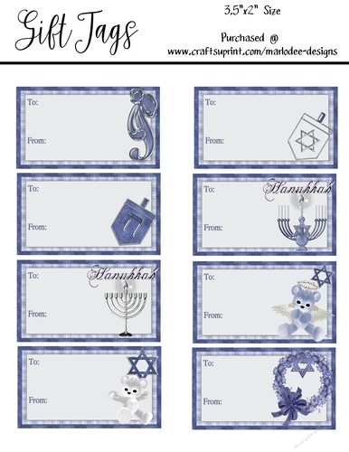 8 - 3.5x2 Hanukkah Holiday Gift Tags - Mixed Designs Sheet 2