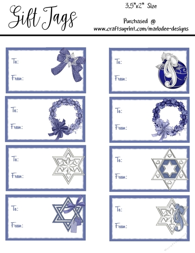 8 - 3.5x2 Hanukkah Holiday Gift Tags - Mixed Designs Sheet 3