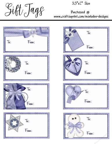 8 - 3.5x2 Hanukkah Holiday Gift Tags - Mixed Designs Sheet 4