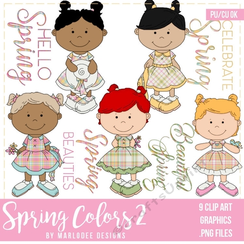 Plaid Dress Spring Girls Clipart Graphics (set 1)