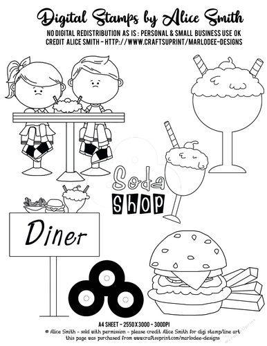 50s Soda Shop Diner - Children Digi Stamps