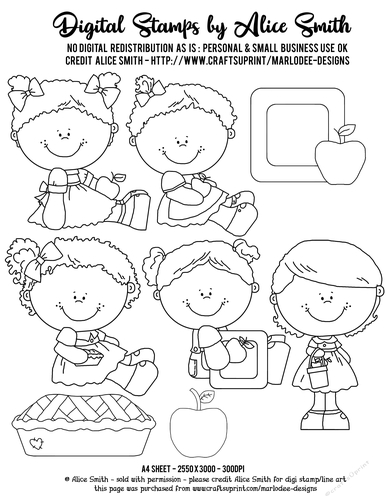 Apple Tart Girls Digital Stamps