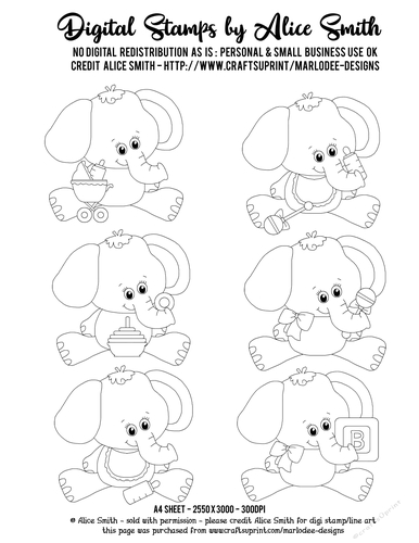 Baby Elephants {set 2} - Digital Stamp Graphics