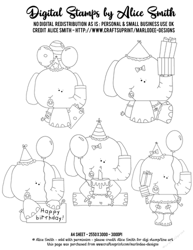 Baby Elephants Birthday - Digital Stamp Graphics