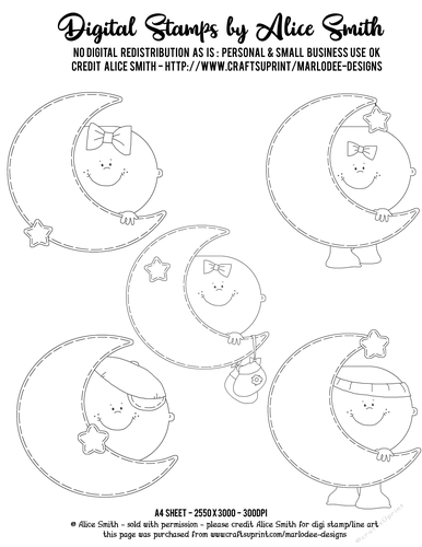 Baby Moon & Stars - Digital Stamp Graphics