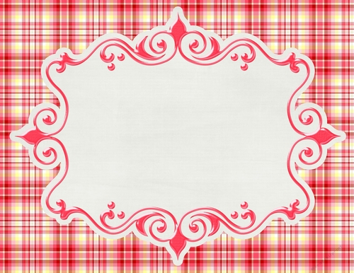 Red, Yellow, Pink & Grey Plaid Background with Framed White Center