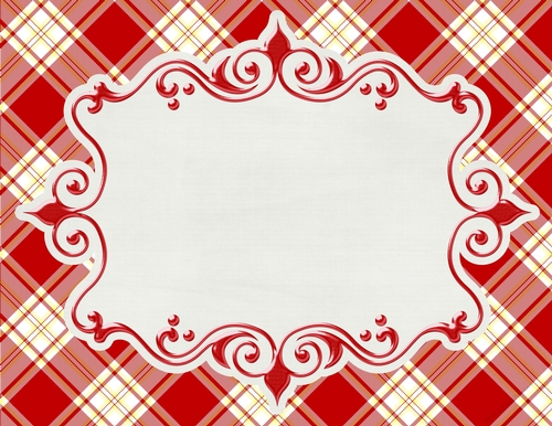Red, Yellow & White Plaid Background with Framed White Center