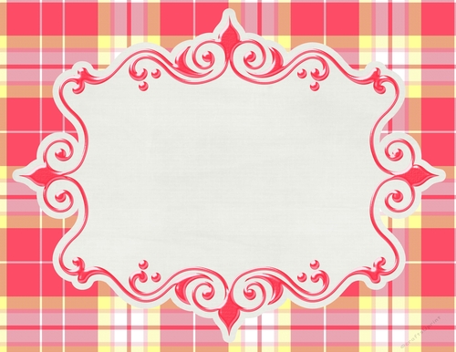 Pink, Yellow & White Plaid Background with Framed White Center