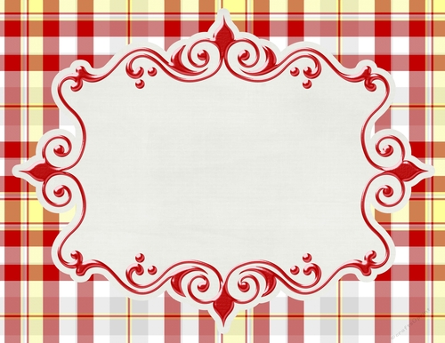 Red, Yellow, Grey & White Plaid Background with Framed White Center