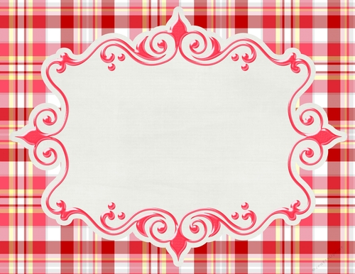 Pink, Red, Yellow, Grey & White Plaid Background with Framed White Center