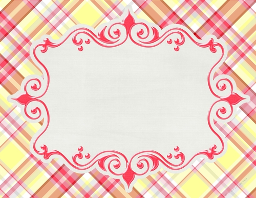 Yellow, Pink, Grey & White Plaid Background with Framed White Center