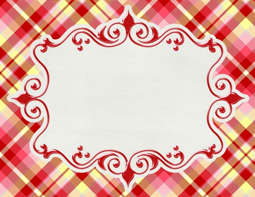 Yellow, Pink, Red, Grey & White Plaid Background with Framed White Center