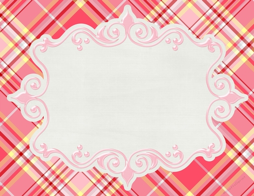 Grey, Red, Pink, Yellow & White Plaid Background with Framed White Center
