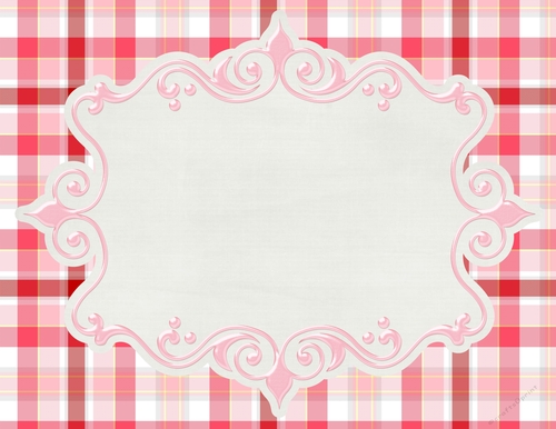 White, Grey, Red, Pink & Yellow Plaid Background with Framed White Center