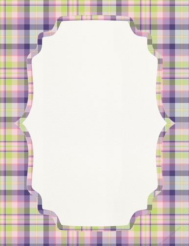 Green, Pink, Purple & Grey Plaid Background with Framed White Center