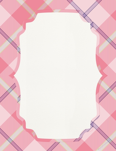 Pink, Purple, Green & Grey Plaid Background with Framed White Center