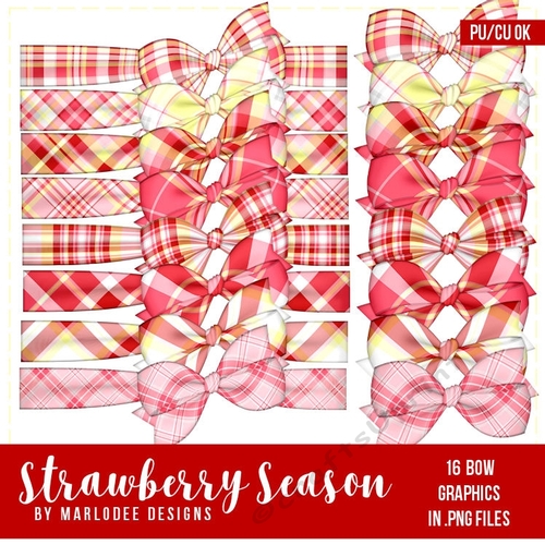 Strawberry Season - Basic & Wrap Plaid Tartan Bow Graphics