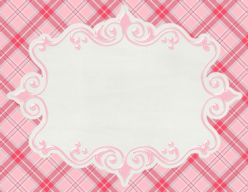 Pink & Grey A4 Size Plaid Background with Pink Framed White Center {SS}