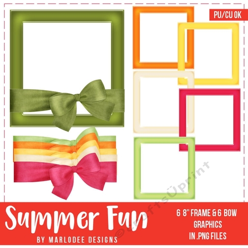 Summer Fun - Square Metal Gloss Frames & Fabric Bow Graphics {set 1}
