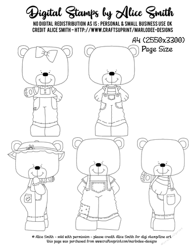 Teddy Bears n Overalls - Digital Stamp Graphics