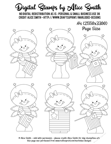 Linda the Bee - American Flag - Digital Stamp Graphics