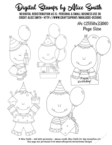 Birthday Hippos - Digital Stamp Graphics