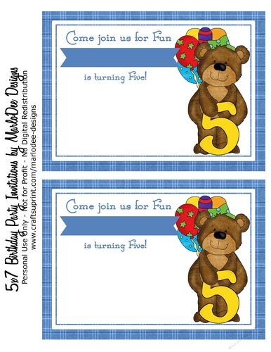 Fifth Birthday Invitation - Teddy Bear & Train
