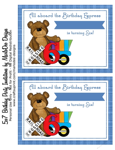 Sixth Birthday Invitation - Teddy Bear & Train