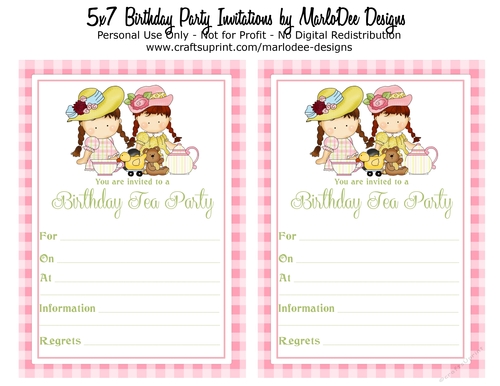 Birthday Tea Party Invitation - Two Girls & Pink Gingham