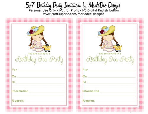 Birthday Tea Party Invitation - Little Girl & Pink Gingham