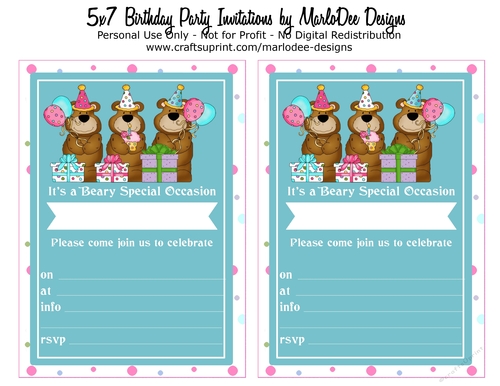 Birthday Party Invitation - Three Teddy Bears