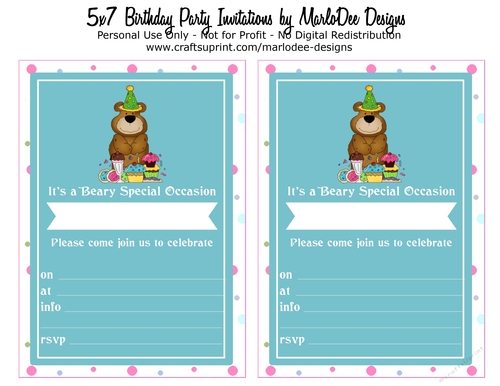 Birthday Party Invitation - Teddy Bear with Birthday Sweets