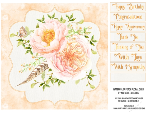 Beautiful Peach Color Watercolor 8x8 Floral Quick Card