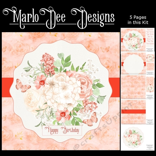 Watercolor Peach Color Flower Arrangement - 8x8 Mini Card Kit