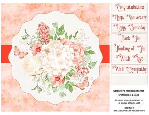 Watercolor Peach Color Flower Arrangement 8x8 Card