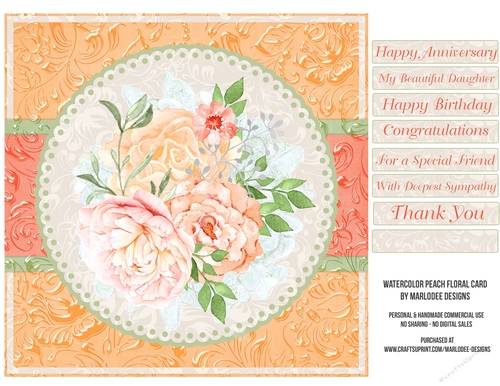Beautiful Watercolor Flowers - 8x8 Peach & Green Quick Card
