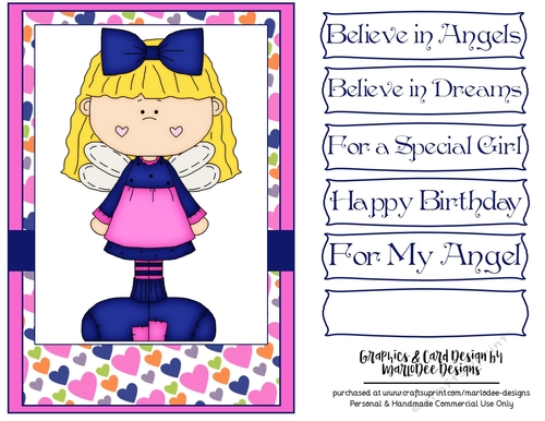 Cute Pink & Blue Angel Girl A5 Card Front