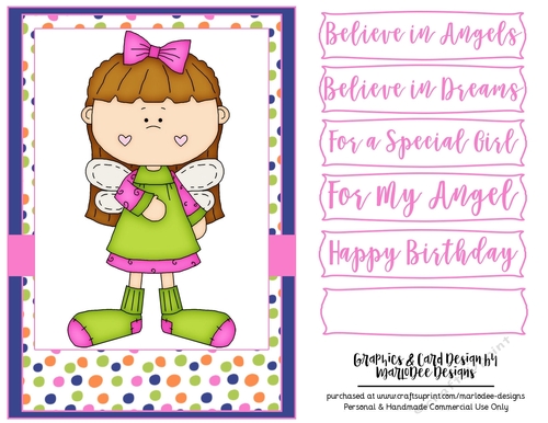 Cute Pink & Green Angel Girl A5 Card Front