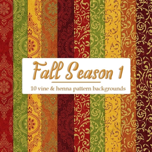 Fall Season Colors 1 - 8x8 Henna & Vine Glitter Pattern Backgrounds