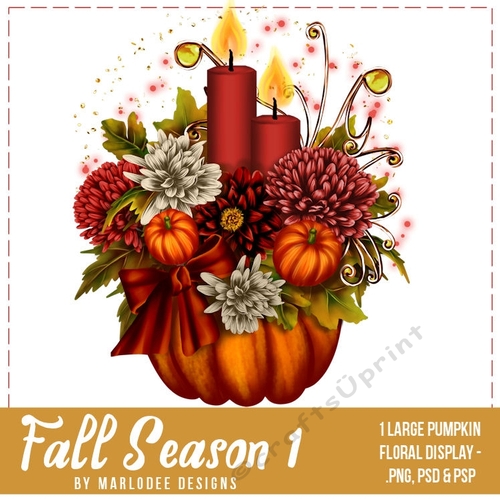 Fall Season Colors 1 - Pumpkin, Candles & Floral Display (Reds) | Designer Resource