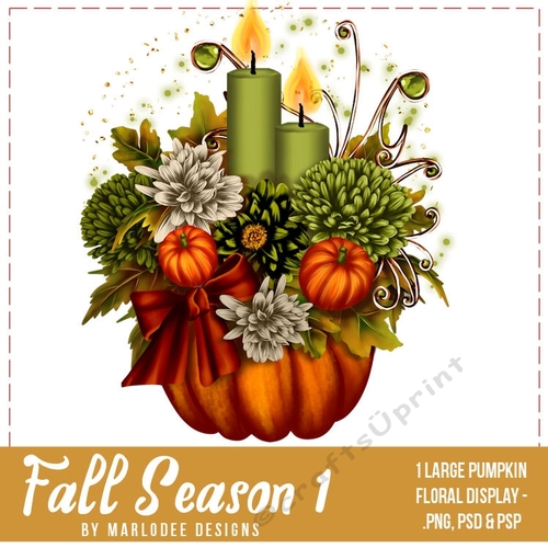 Fall Season Colors 1 - Pumpkin, Candles & Floral Display (Greens) | Designer Resource