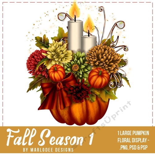 Fall Season Colors 1 - Pumpkin, Candles & Floral Display (Multi Colors) | Designer Resource